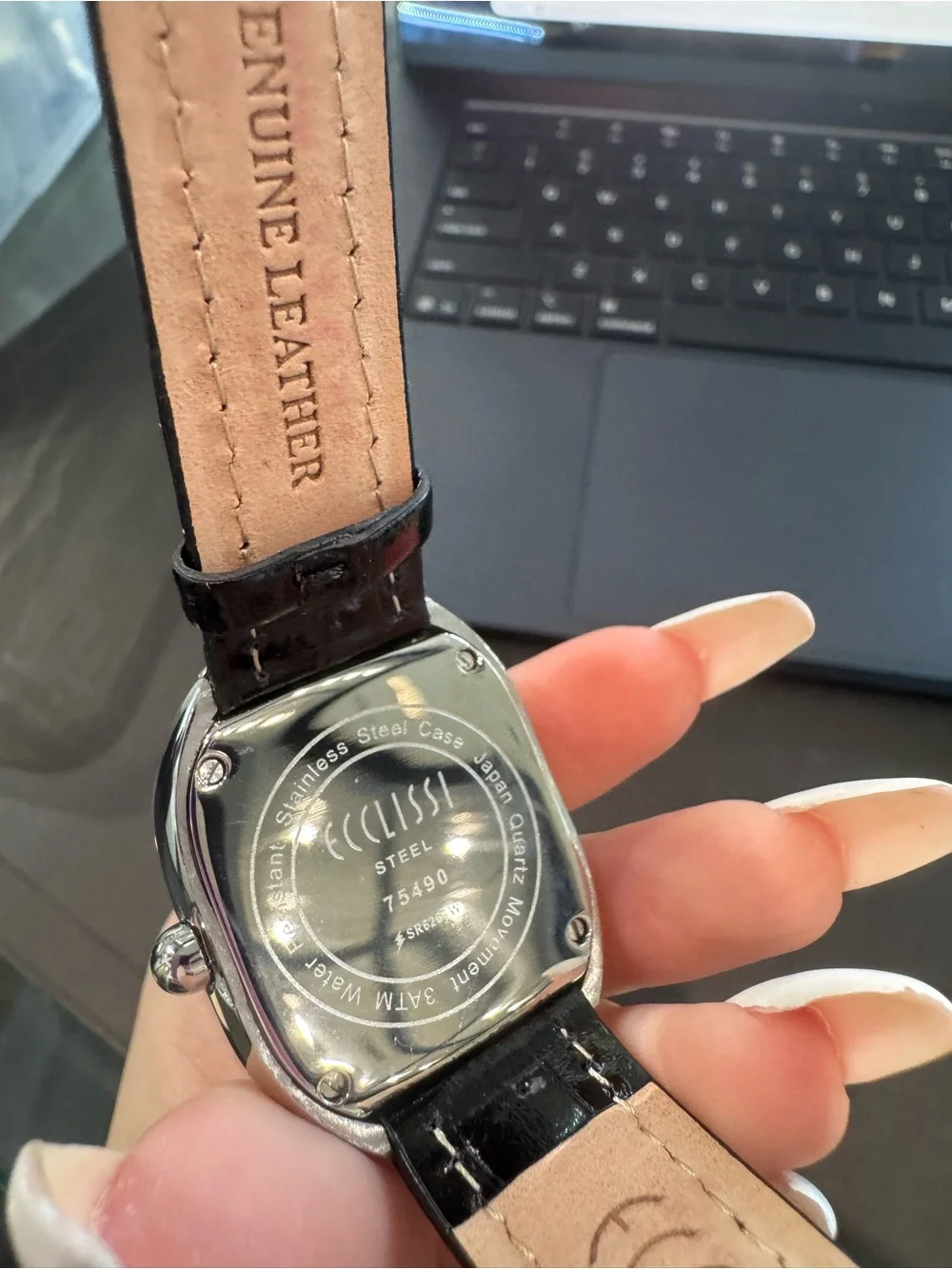 Ecclissi Silver Rounded Oval Quartz Watch with Leather Strap “bath tup”